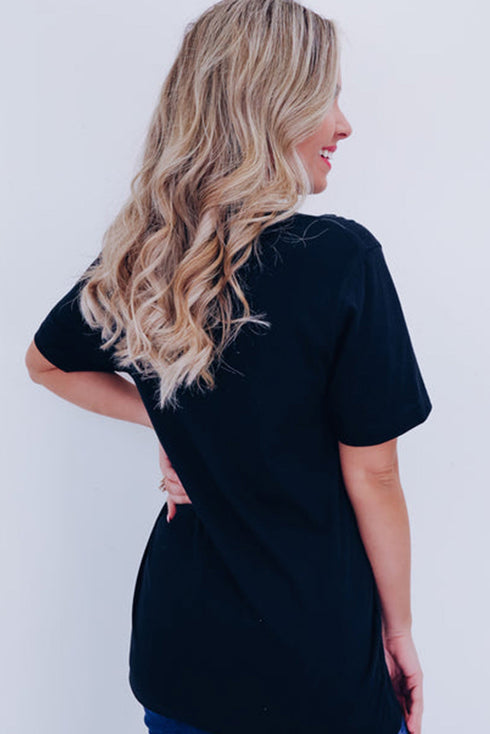 Black Mama Checkered Heart Shape Print Crewneck T Shirt